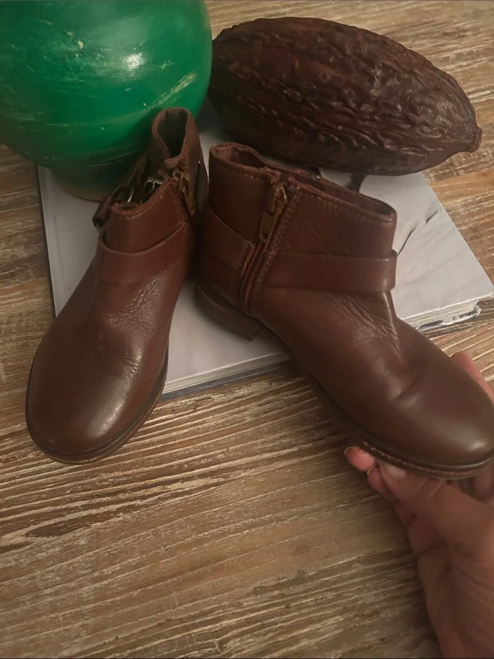 Zara Girls Kids Brown Leather Ankle Boots - Classic Zip Closure